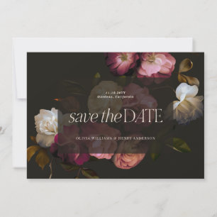 Save The Date Fleurs de Bourgogne foncé Élégant Romantique Noir