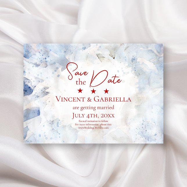 Save The Date Fleurs de carnation bleue Aquarelle 4 juillet Mari (Créateur téléchargé)