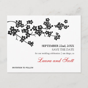 Save The Date Fleurs de cerisier en noir Enregistrer la date Inv