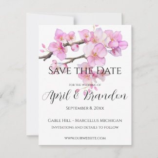 Save The Date Fleurs de cerisier rose élégant script de calligra