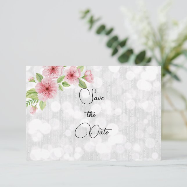 Save The Date Fleurs de cerisiers rose aquarelle (Debout devant)