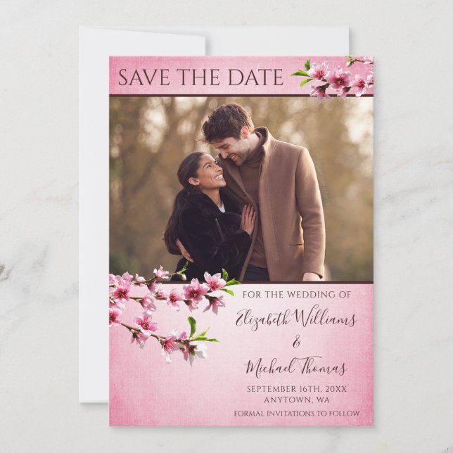 Save The Date Fleurs de cerisiers roses Vintage Photo Enregistre (Devant)