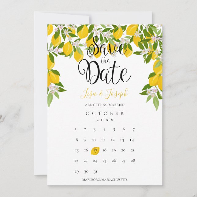 Save The Date Fleurs de Citronnier Verdure Calendrier Élégant Ma (Devant)
