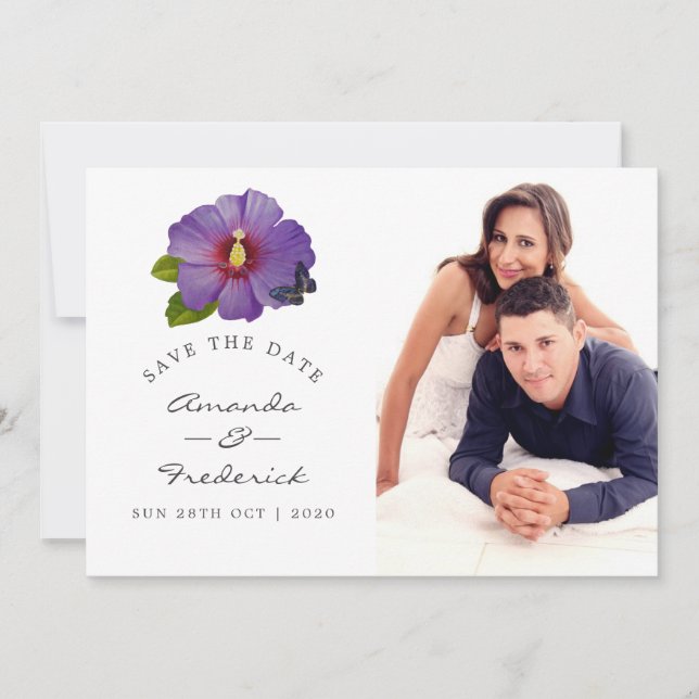 Save The Date Fleurs de Fleur d'Hibiscus Violet Ultraviolet Mari (Devant)