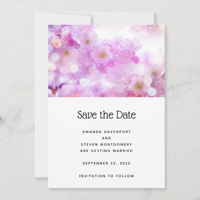 Save The Date Fleurs de fleurs de cerisier rose Mariage photo (Devant)