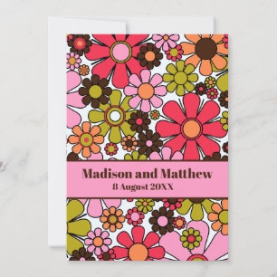 Save The Date Fleurs de Jardin Rétro 60s rose floral et Brown