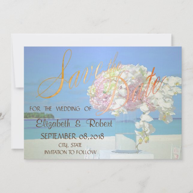 Save The Date Fleurs De Mariage De Plage Économisez La Date (Devant)