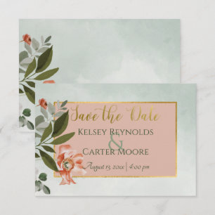 Save The Date Fleurs de pêche et de rouille sur Mariage vert