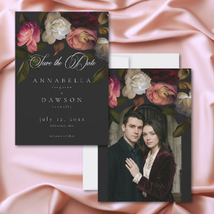 Save The Date Fleurs de pivoine crème bordeaux foncé humeur noir