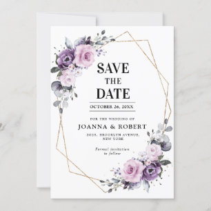 Save The Date Fleurs de Poussiéreux Violet Géométrique Mariage S