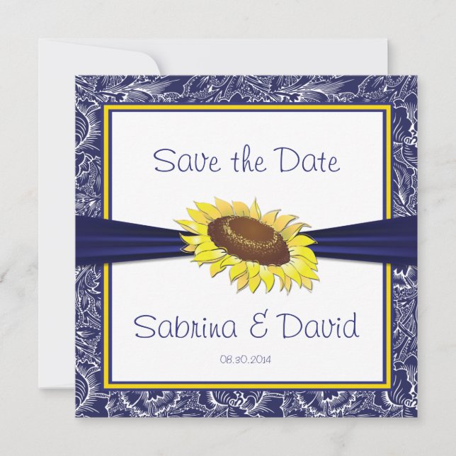 Save The Date Fleurs de soleil bleues et jaunes royales Enregist (Devant)