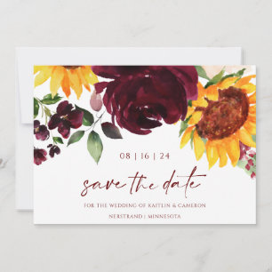 Save The Date Fleurs de soleil mariages de automne Bourgogne Rou