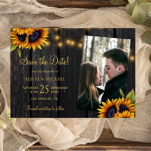 Save The Date Fleurs de soleil rustiques lumières mariage photo