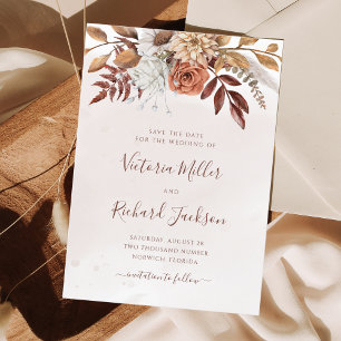 Save The Date Fleurs de terre cuite Boho Feuillage d'automne