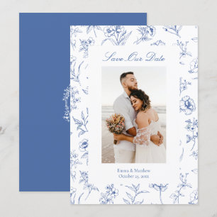 Save The Date Fleurs de toile de chinoiserie bleue Photo