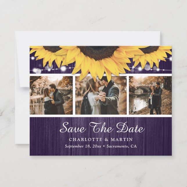 Save The Date Fleurs de Tournesol Mariage Photo Enregistrer La D (Devant)