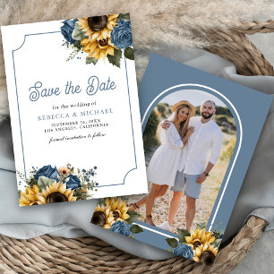 Save The Date Fleurs de tournesols roses bleues poussiéreuses Ph