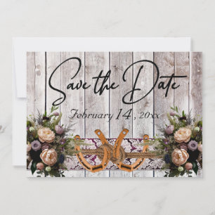 Save The Date Fleurs, dentelle et fer à cheval Mariage de ruban 