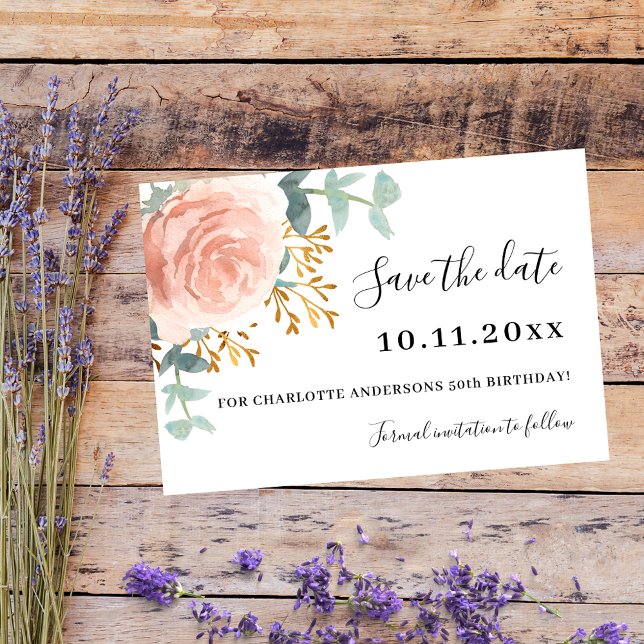 Save The Date Fleurs d'or rose fête verte Enregistrer la date (Créateur téléchargé)