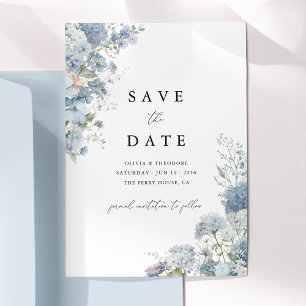 Save The Date Fleurs élégantes à l'aquarelle bleu poussiéreux