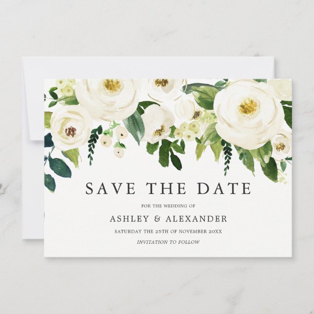 Save The Date Fleurs élégantes en fleurs blanches pour toutes le (Devant)