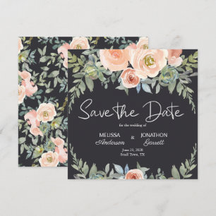 Save The Date Fleurs élégantes vert sauge et pêche sur fond mari