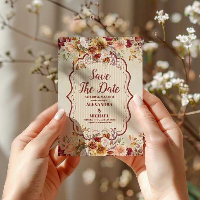 Save The Date Fleurs en terre cuite rouille Mariage de automne o (Créateur téléchargé)
