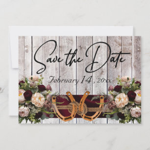 Save The Date Fleurs et fer à cheval, Mariage de ruban Bourgogne