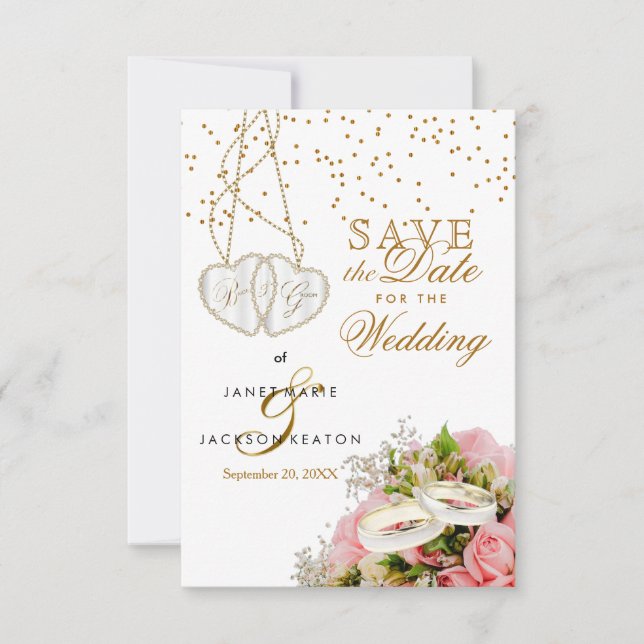 Save The Date Fleurs Florales Rose Sauver La Date (Devant)