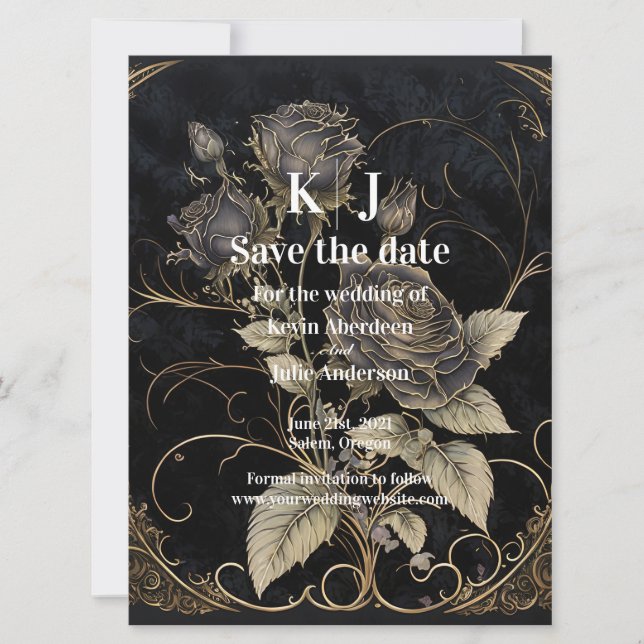 Save The Date Fleurs gothiques pour annoncer votre mariage (Devant)
