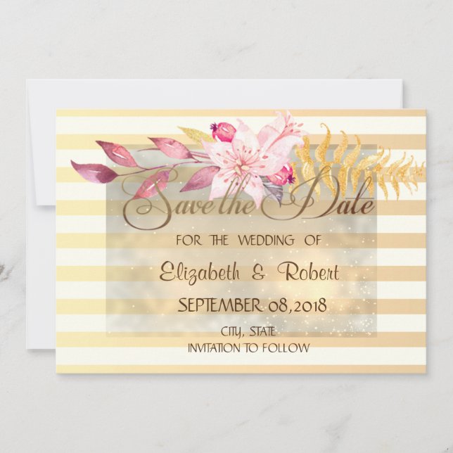 Save The Date Fleurs Gratées Chic Moderne Sauvez La Date (Devant)