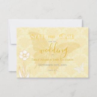 Save The Date Fleurs jaunes et papillons de mariage 