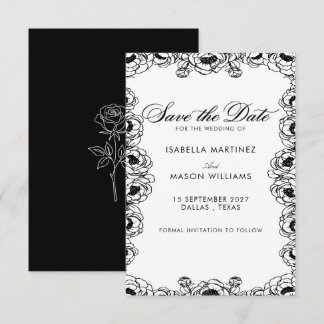 Save The Date Fleurs noires et blanches classiques pour sauver l