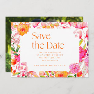 Save The Date Fleurs orange rose moderne Mariage Photo Retour