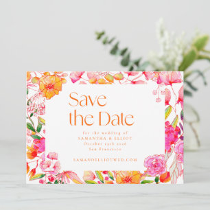 Save The Date Fleurs orange rose moderne Mariage simple