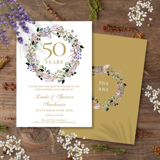 Save The Date Fleurs pour le 50e anniversaire de mariage (50th Golden Wedding Anniversary Floral Save The Date)