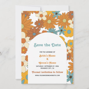 Save The Date Fleurs rétro colorées 60's 70's Mariage