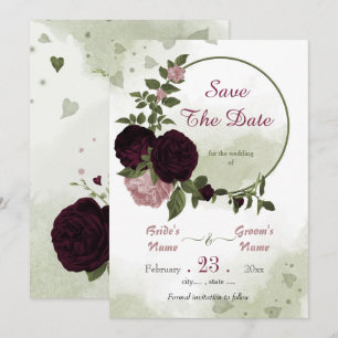 Save The Date fleurs rose prune vert feuille couronne botanique