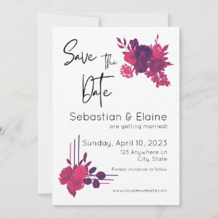 Save The Date Fleurs rose vif et Mariage magenta romantique