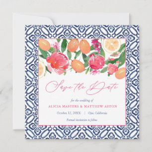 Save The Date Fleurs roses audacieuses avec des agrumes et des c