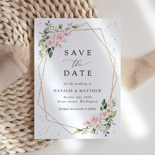 Save The Date Fleurs roses, Fleurs blanches, Verdure, Mariage (Créateur téléchargé)