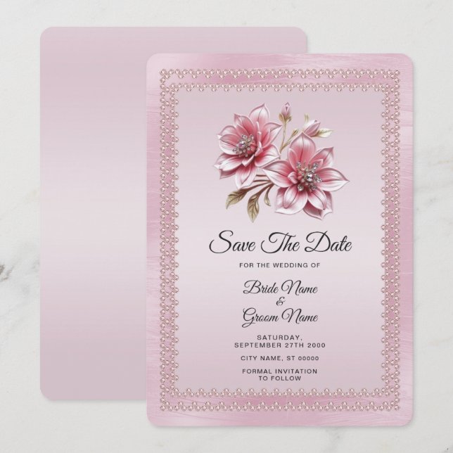 Save The Date Fleurs Roses Modernes Enregistrer La Date (Devant / Derrière)