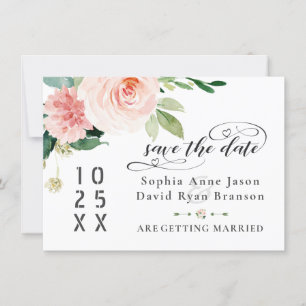 Save The Date Fleurs Roses Pâles Vintage Mariage Calligraphie
