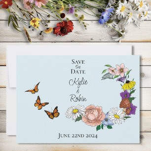 Save The Date Fleurs sauvages Champignons bleus floraux