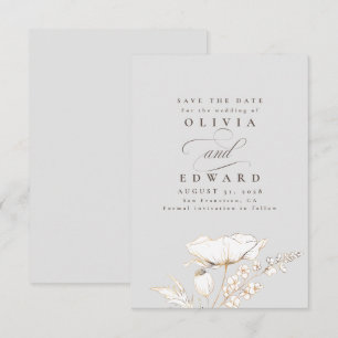 Save The Date Fleurs sauvages dessinés à la main gris clair Enre