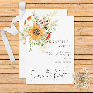 Save The Date Fleurs sauvages d'été rustiques & Tournesols