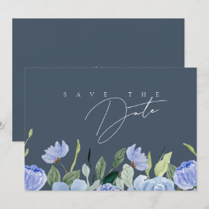 Save The Date Fleurs Sauvages d'Opulence Bleu Royal Élégant pour