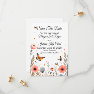 Save The Date Fleurs sauvages élégantes et papillons Enregistrez