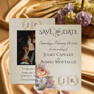 Save The Date Fleurs sauvages, monogramme photo et feuille - Blé