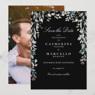 Save The Date Fleurs sauvages Photo florale Mariage en noir et b